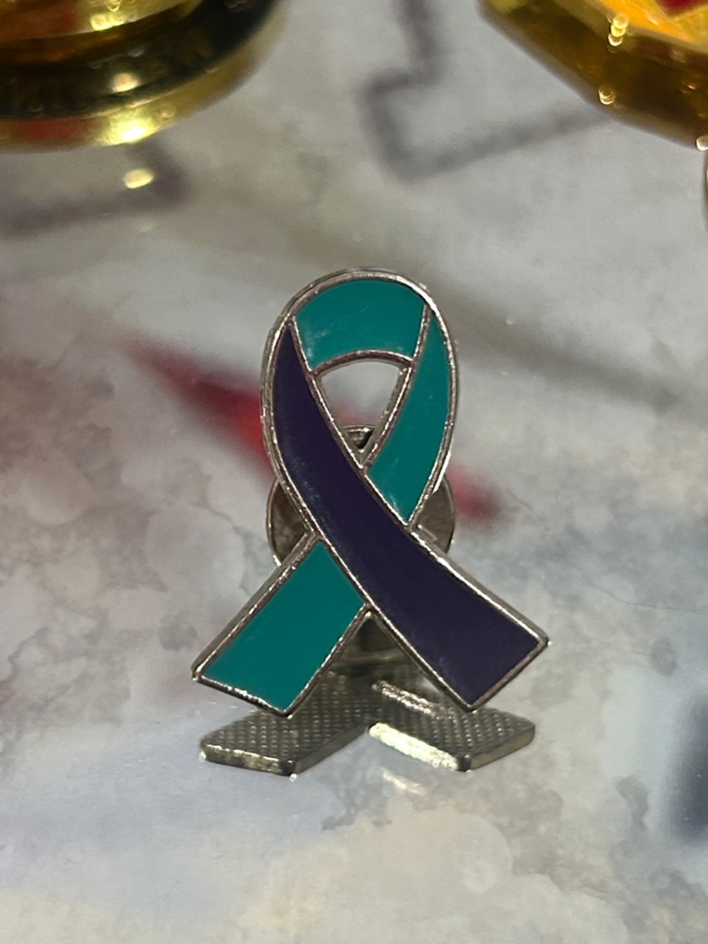 Teal and Purple Awareness Ribbon Pin